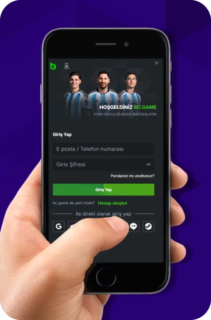 BC.Game uygulaması üzerinden giriş yapmak için yapmanız gerekenler şu şekilde.